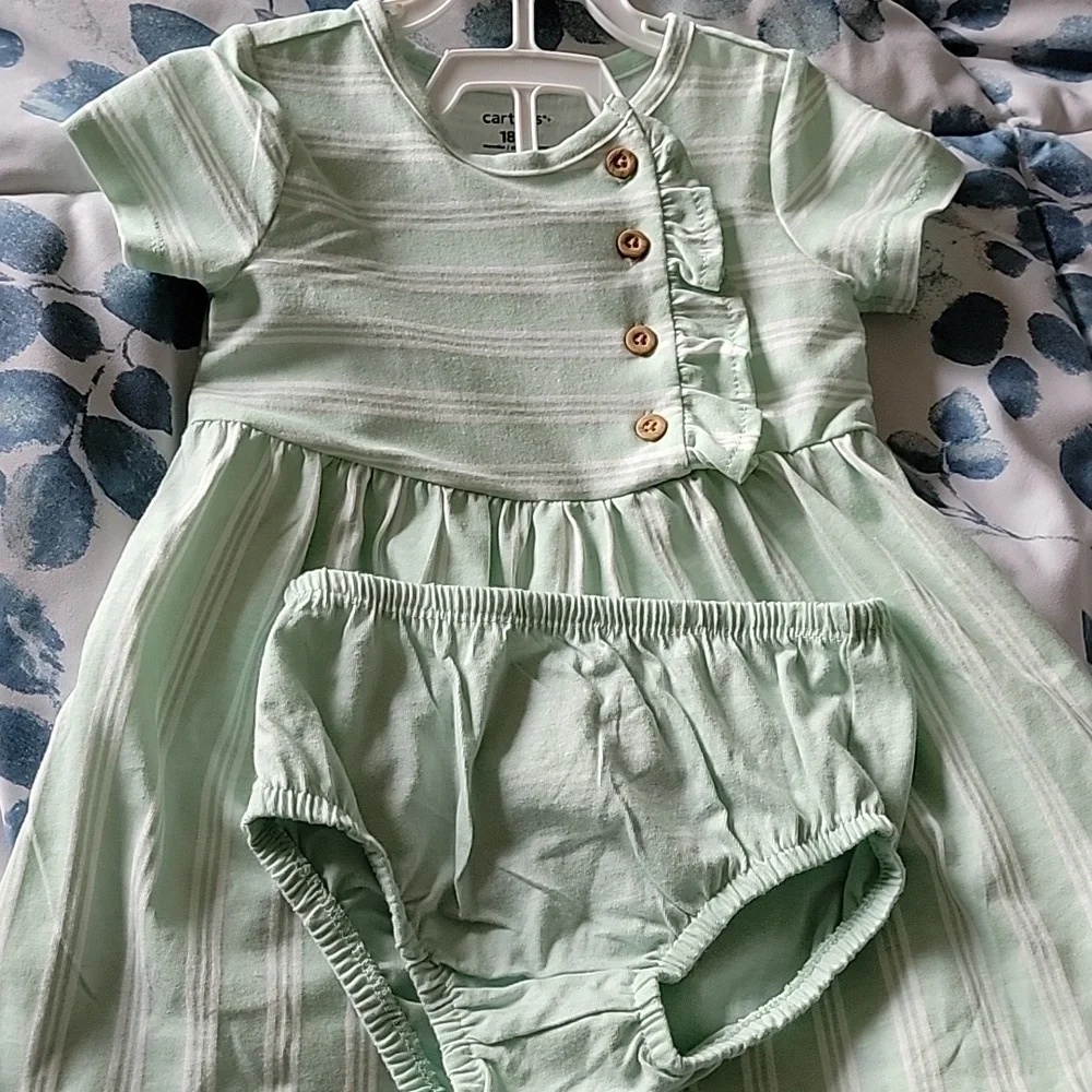 Carter's little girls dress, NWT, 18 months, mint green and white striped.